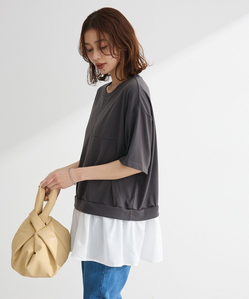 Green Parks 裾フリルドッキング５分袖プルオーバー 