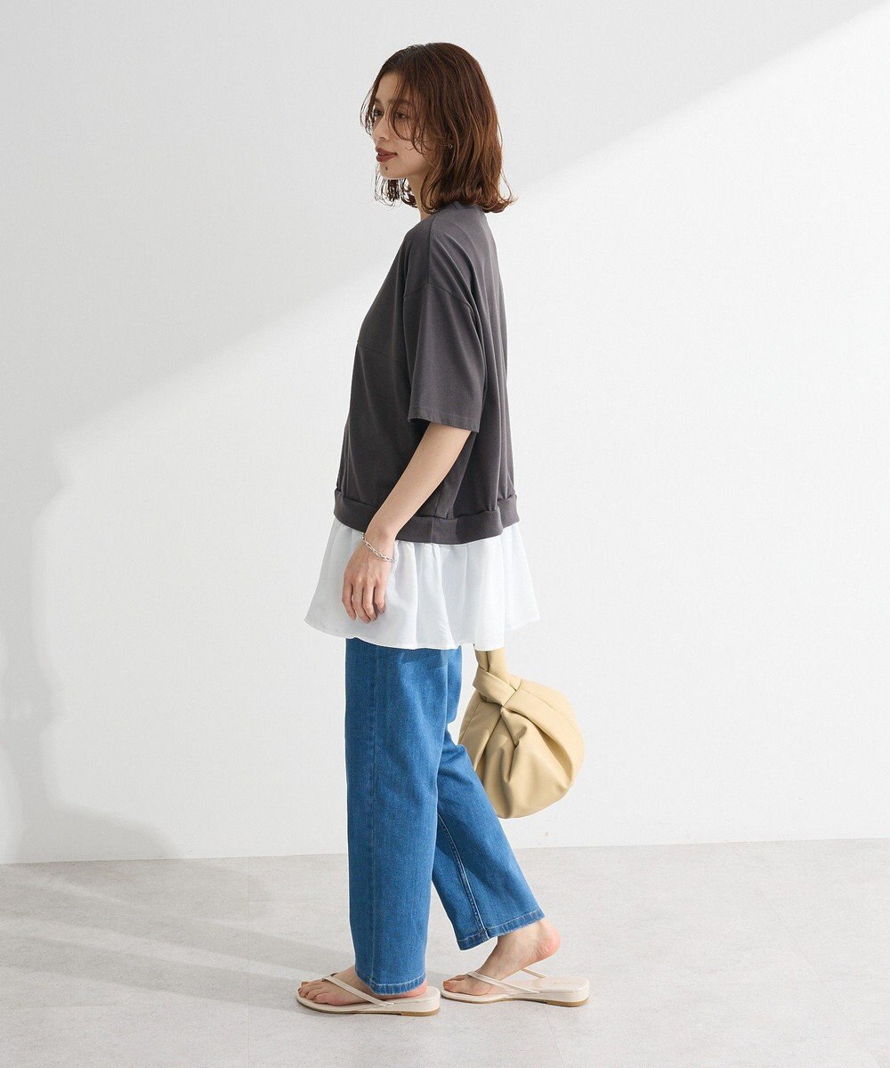 Green Parks 裾フリルドッキング５分袖プルオーバー 