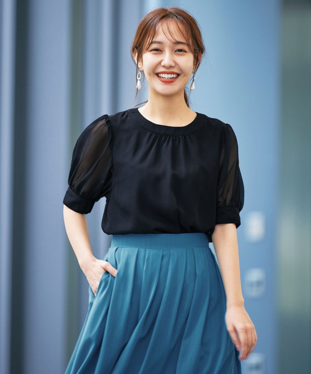 Tiaclasse L 【洗える】ドビーシフォンパフスリーブブラウス 