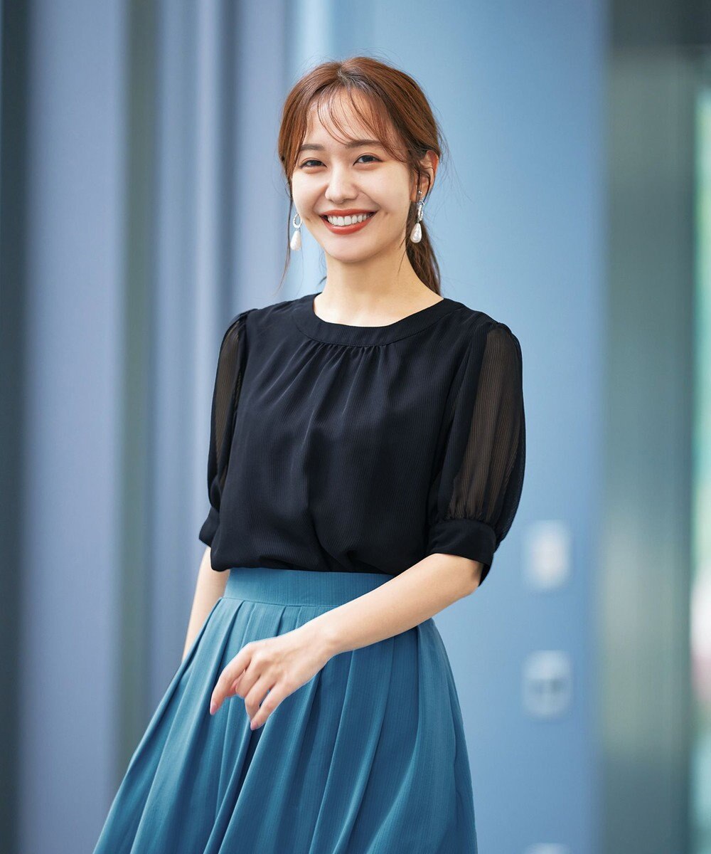 Tiaclasse L 【洗える】ドビーシフォンパフスリーブブラウス 