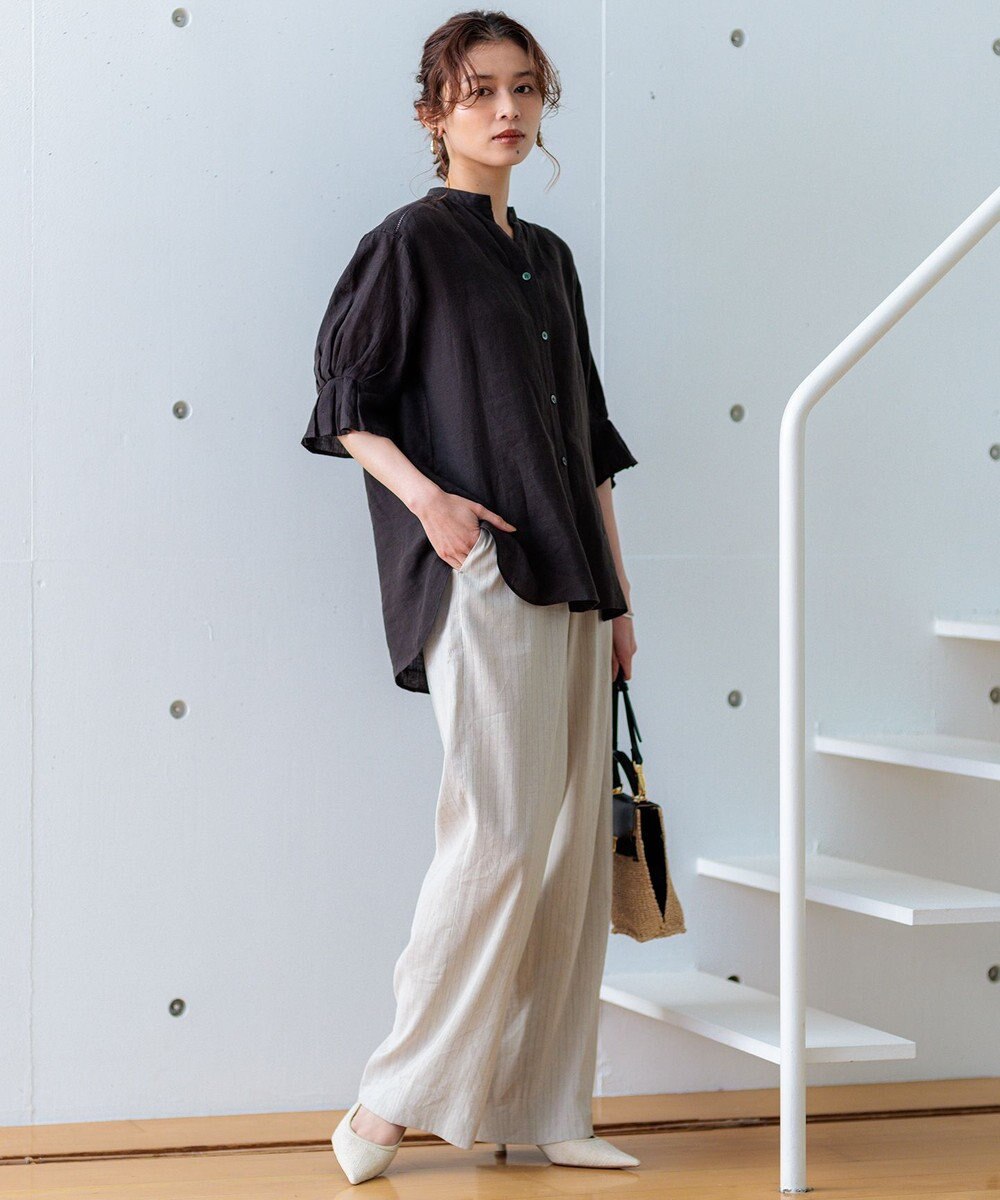 23区 【CLASSY.6月号掲載/洗える】リネンレーヨンストレッチ ワイドパンツ 