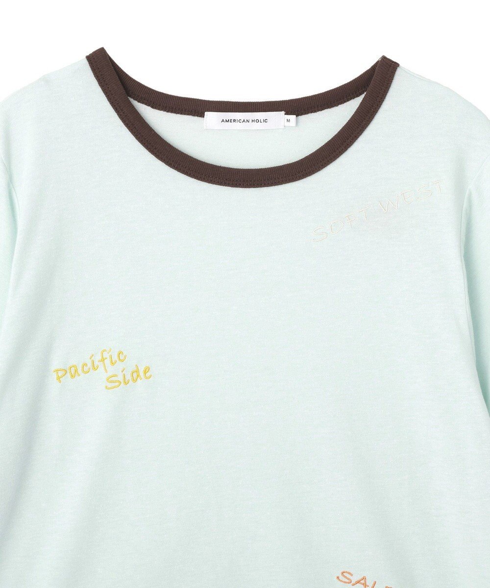 AMERICAN HOLIC ランダムロゴ刺繍リンガーTシャツ 