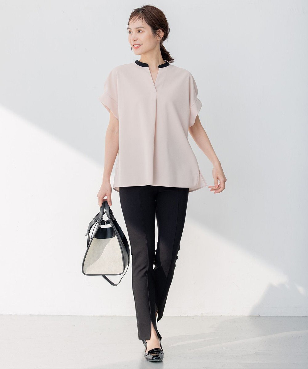 組曲 L 【洗える】バイカラージョーゼットスキッパー ブラウス 