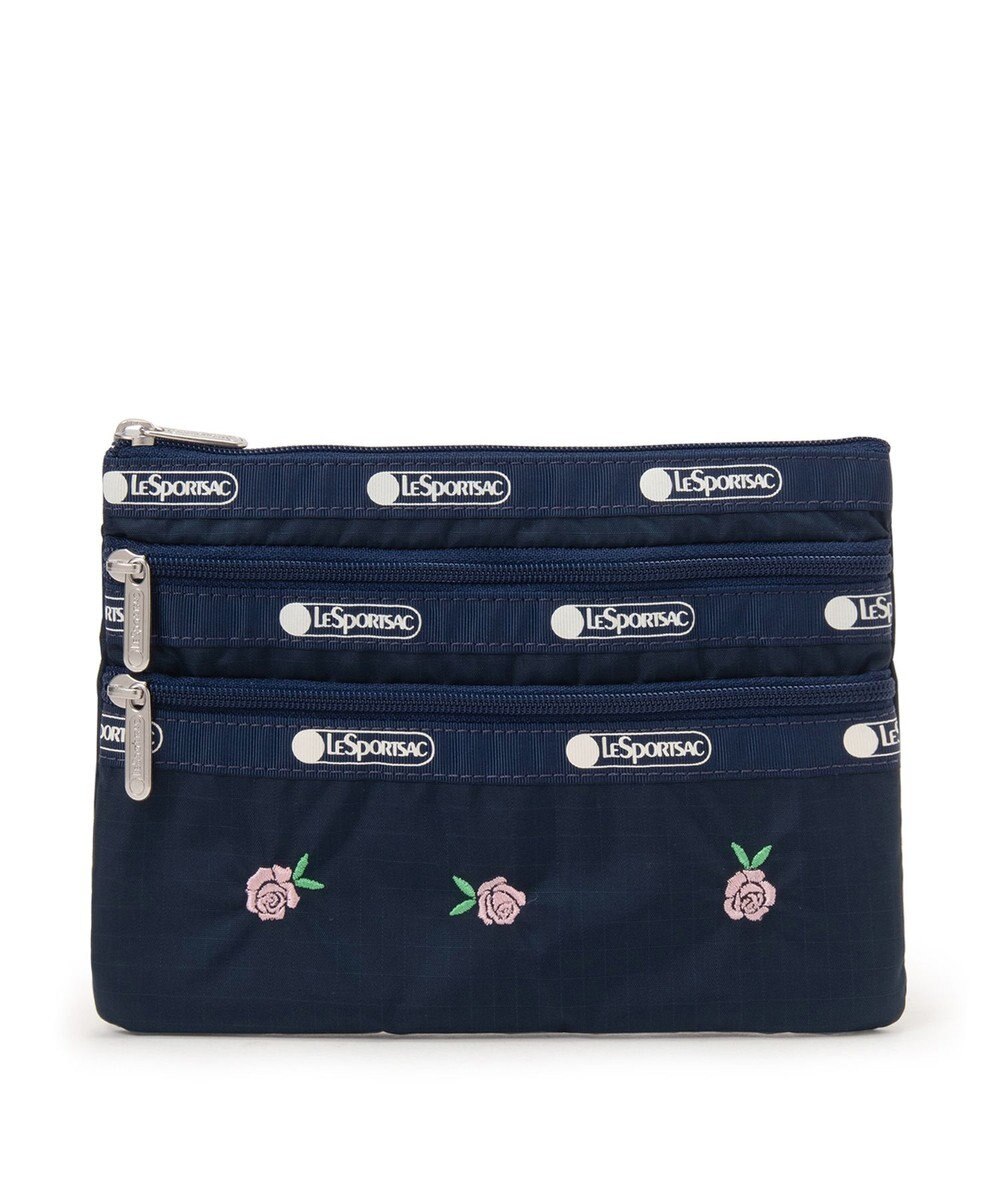LeSportsac 3ZIP COSMETIC/ピンクローズエンブロイダリー 