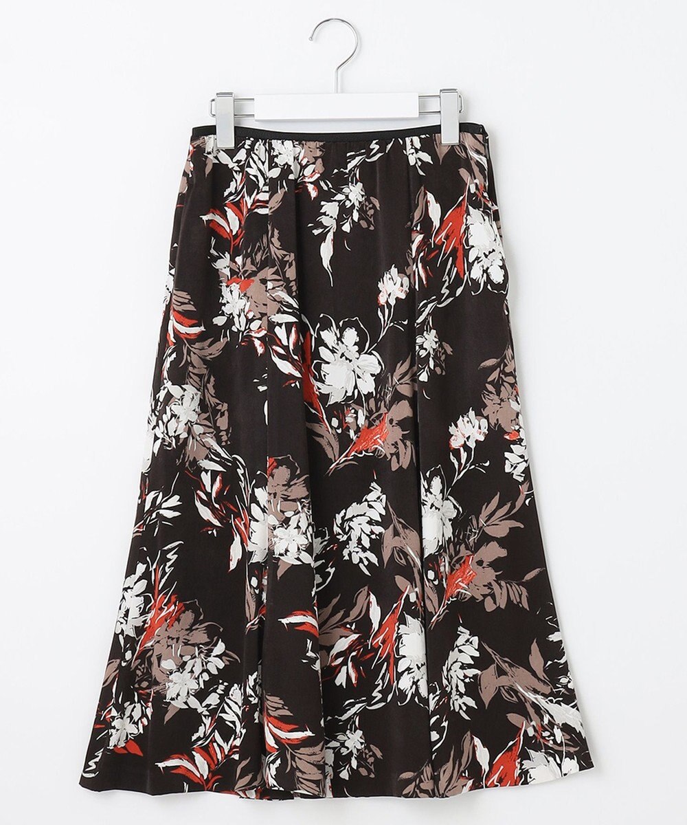 自由区 【洗える】ブラッシュドフラワープリント フレアスカート 