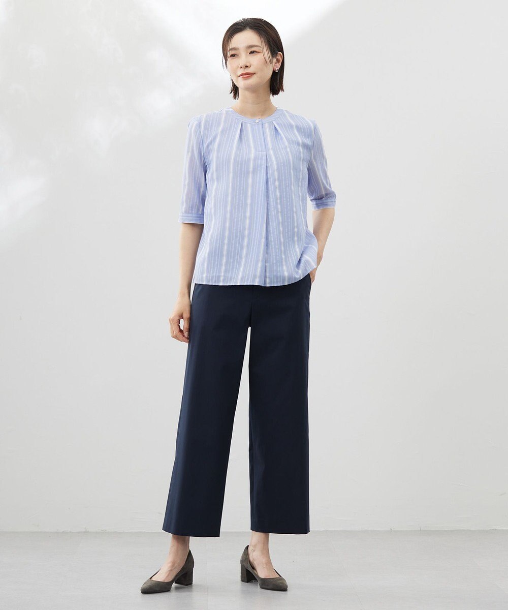 J.PRESS LADIES 【洗える】SHEERストライプ クルーネック ブラウス 