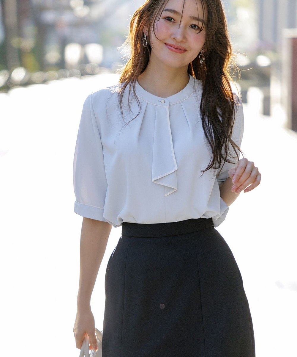 ANY SIS L 【洗える】バイカラーラッフルボウ ブラウス 