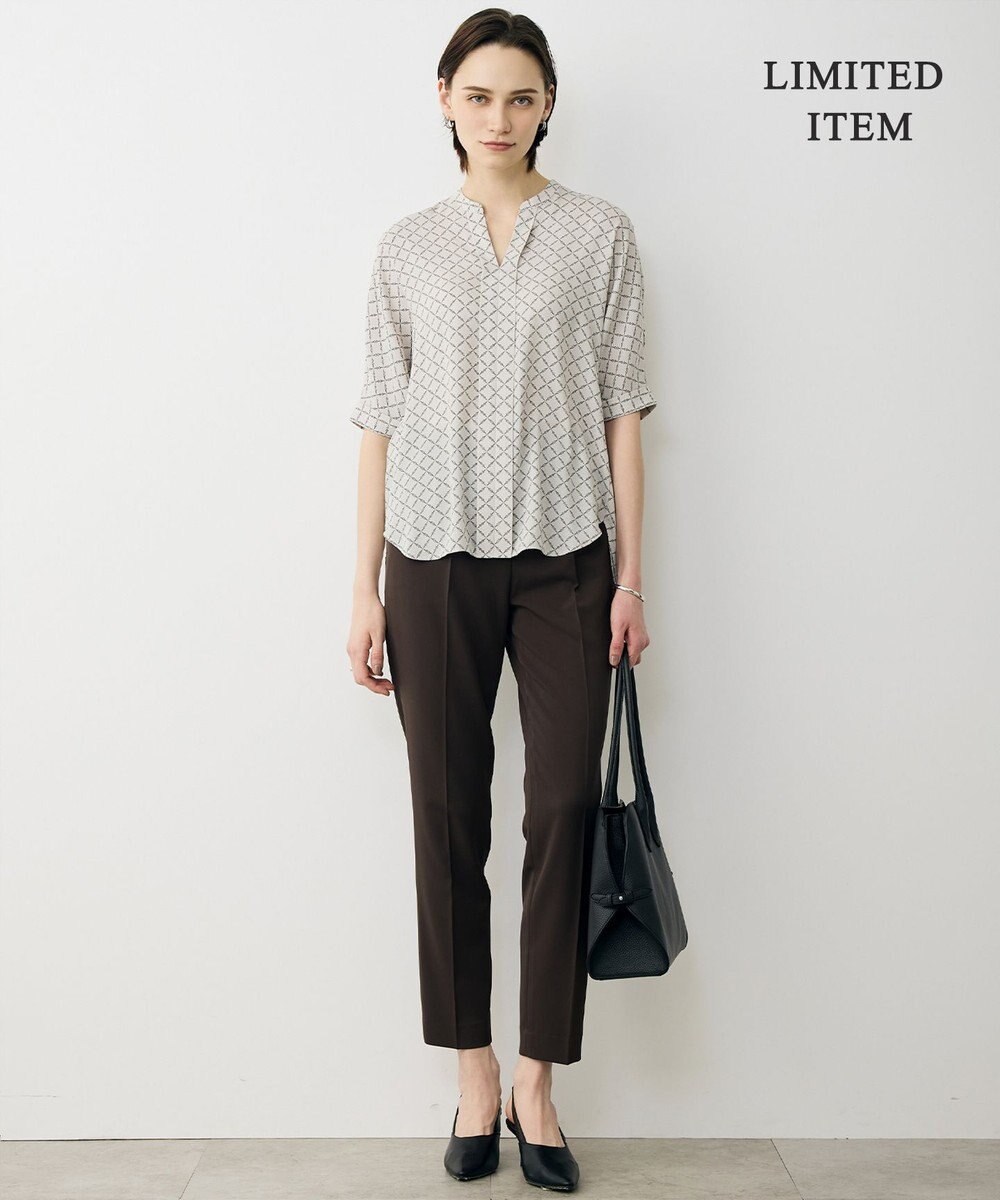 ICB L 【先行予約・WEB限定】BackSatinAmunzen 5分袖キーネックブラウス 