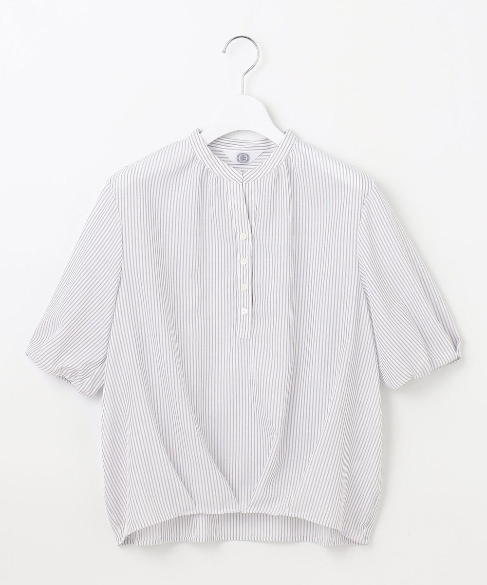 J.PRESS LADIES L 【洗える】ドビー強撚ストライプ コクーンシルエット ブラウス 