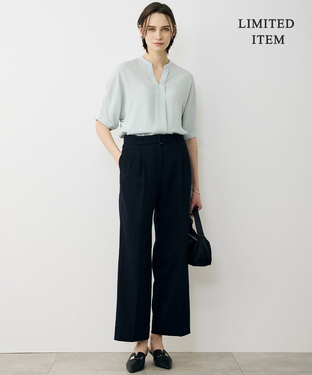 ICB L 【先行予約・WEB限定】BackSatinAmunzen 5分袖キーネックブラウス 