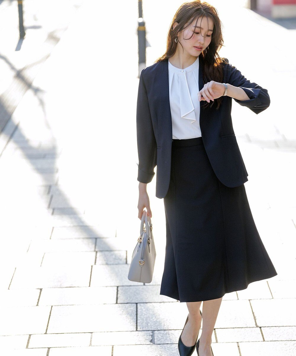 ANY SIS L 【洗える】バイカラーラッフルボウ ブラウス 