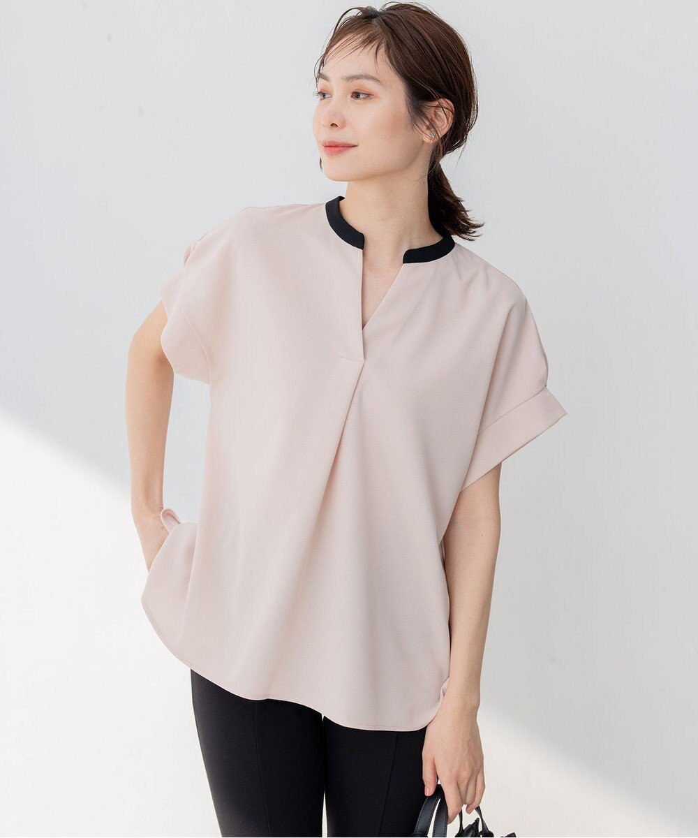 組曲 L 【洗える】バイカラージョーゼットスキッパー ブラウス 