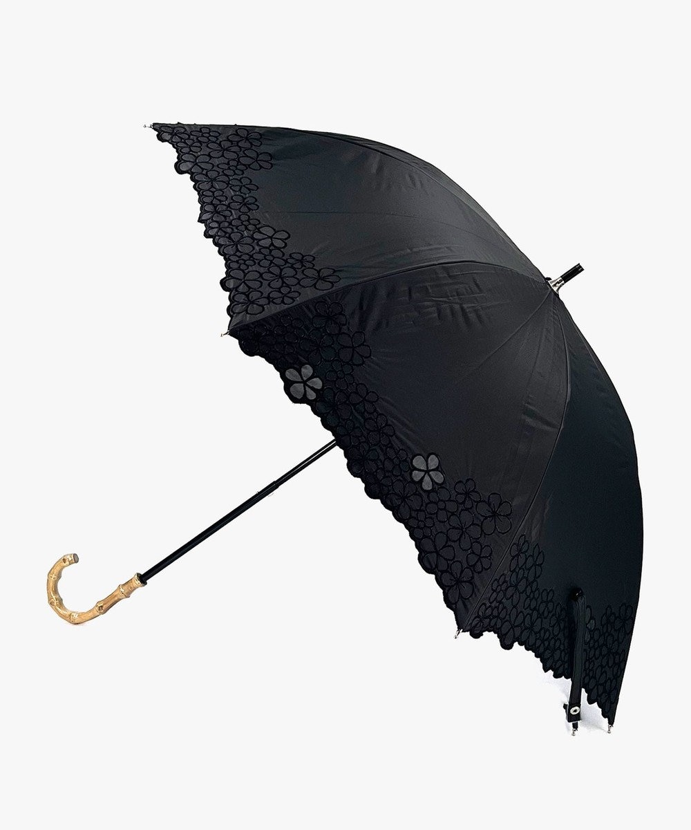 general design store 【UV/遮光率99％以上/晴雨兼用】バンブーハンドルマーガレット柄ショート傘 BLACK