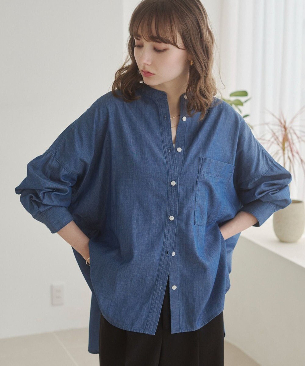 WEGO 【ANGIE VINTAGE】シアーデニムバンドカラーシャツ 