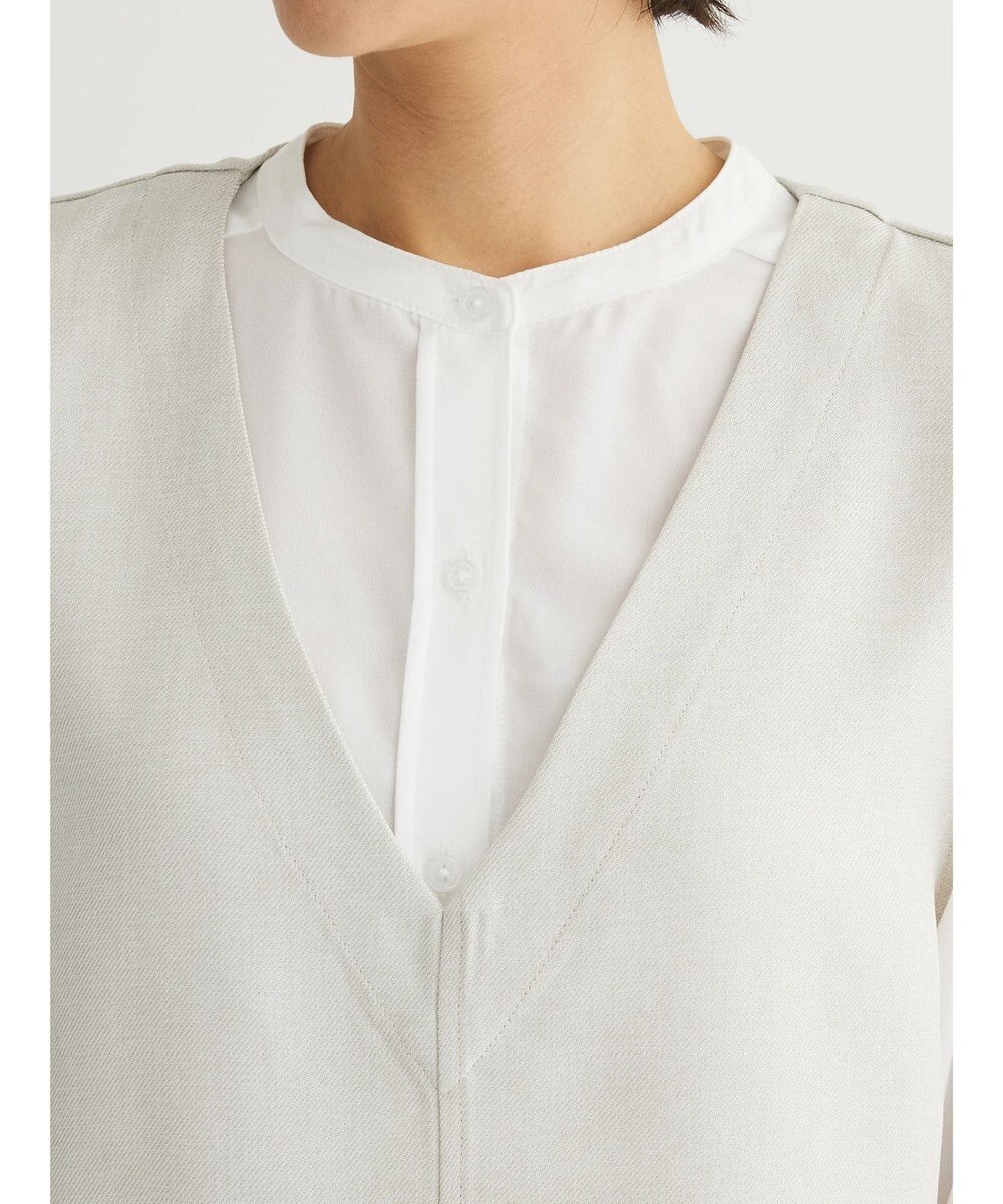 Green Parks ＳＥＴ２点Ｖネックベスト＋７分袖ミディシャツワンピース 