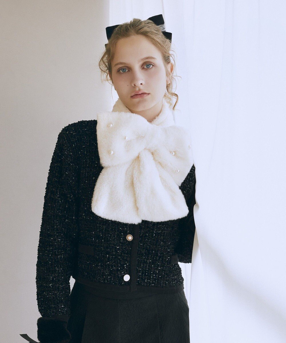 Maison de FLEUR パールリボン付きファーティペット 