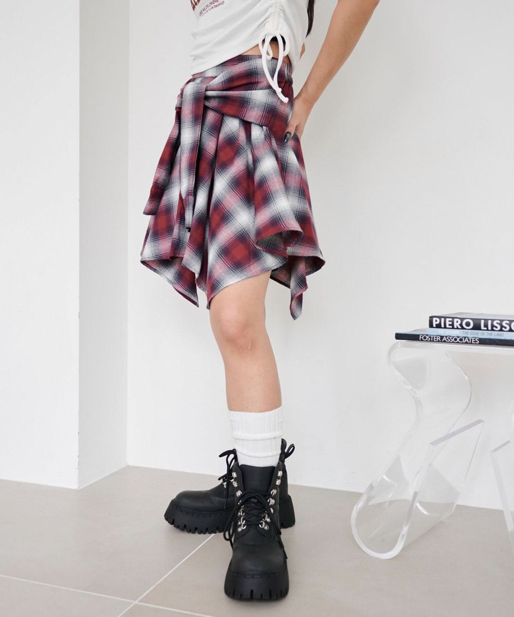 WEGO チェックシャツイレヘムミニスカート 