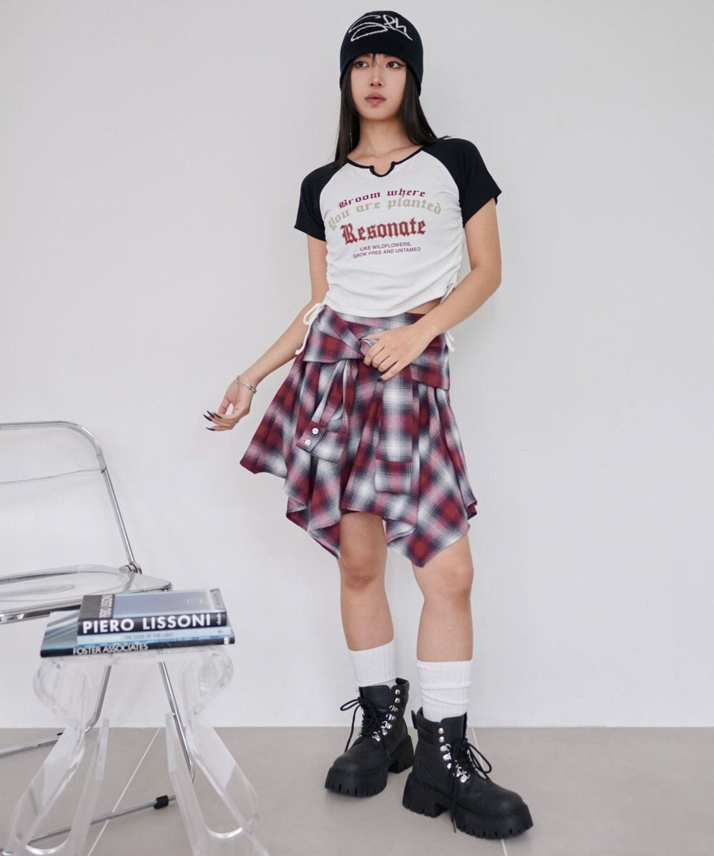 WEGO チェックシャツイレヘムミニスカート 