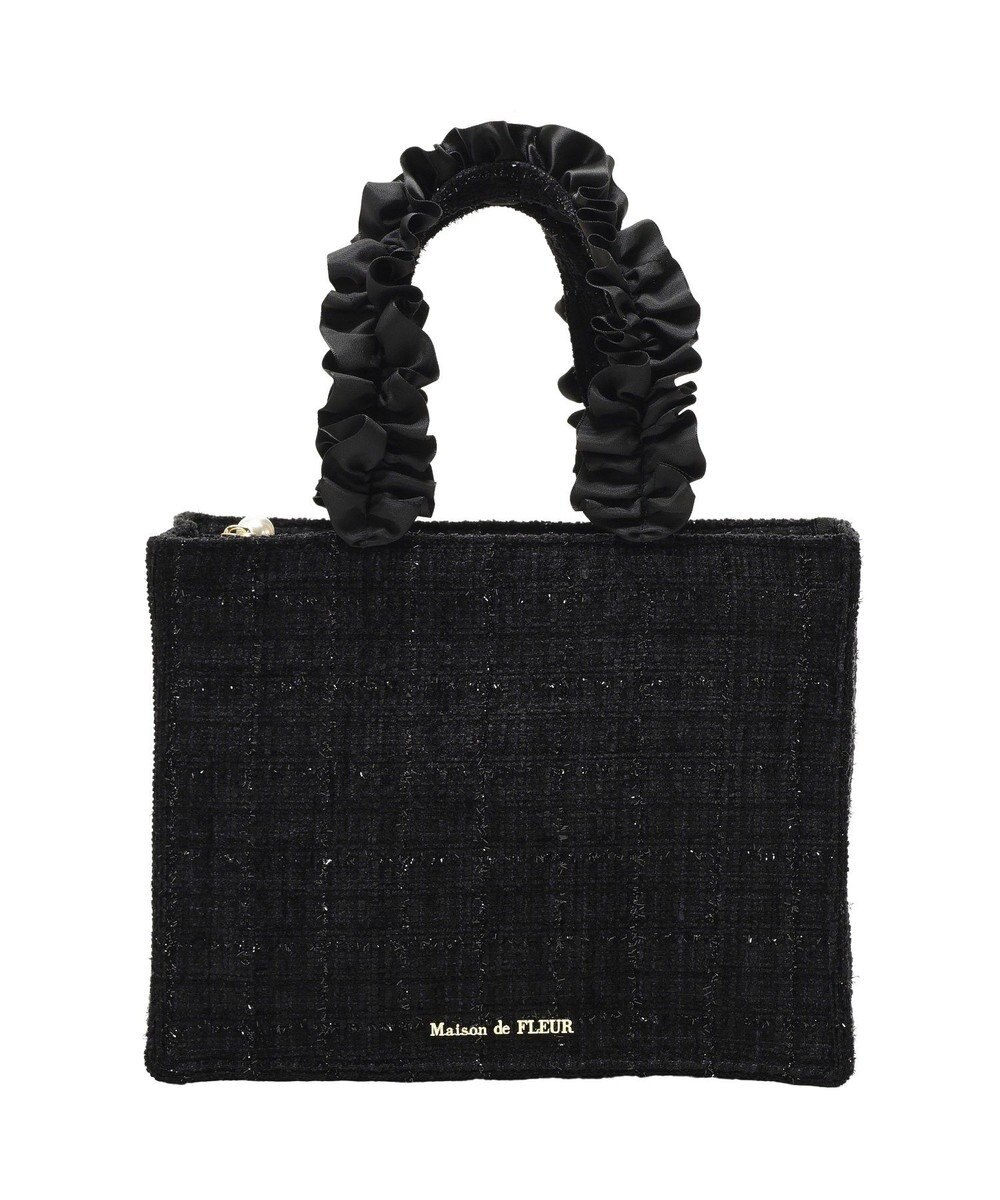Maison de FLEUR ツイードフリルハンドルスクエアトートバッグ 