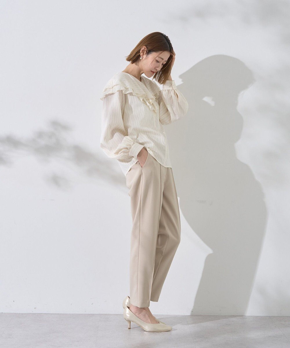 YECCA VECCA ストライプ柄ラッフルブラウス 