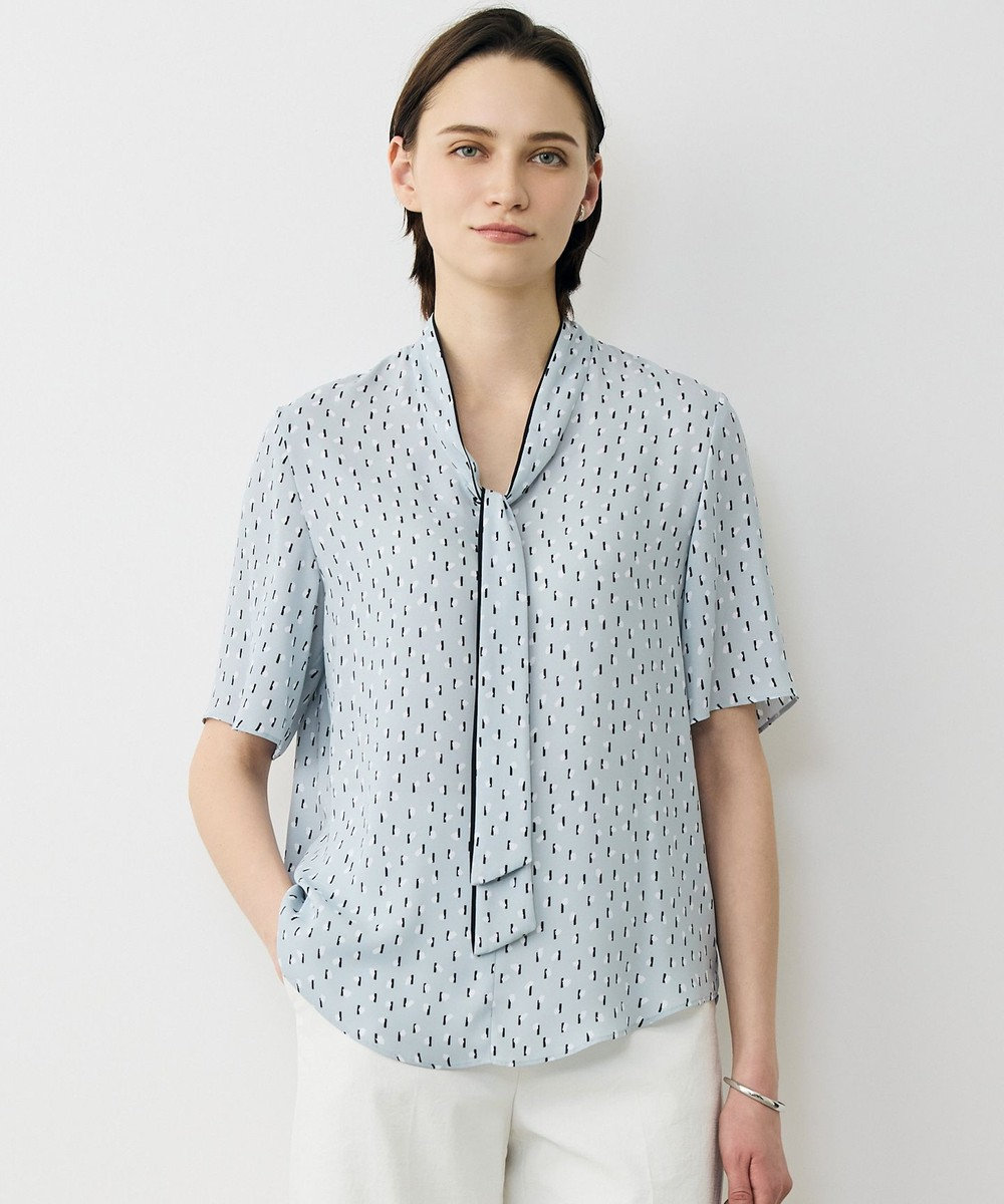 ICB 【先行予約】BackSatinAmunzen 5分袖配色ボウタイブラウス 