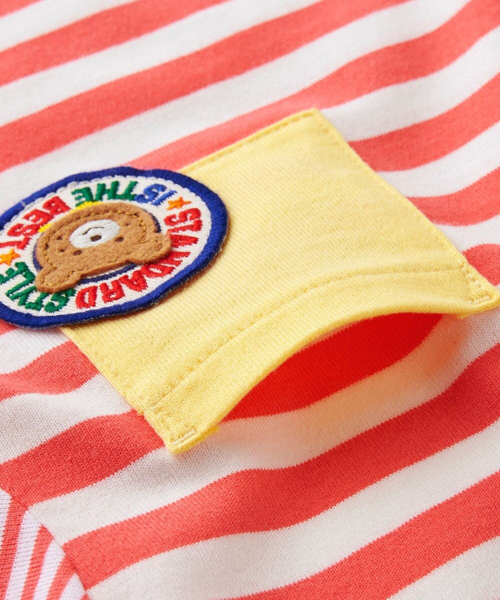 MIKI HOUSE HOT BISCUITS 【80-120cm】 ポケット付き 先染め ボーダー柄 半袖Tシャツ 