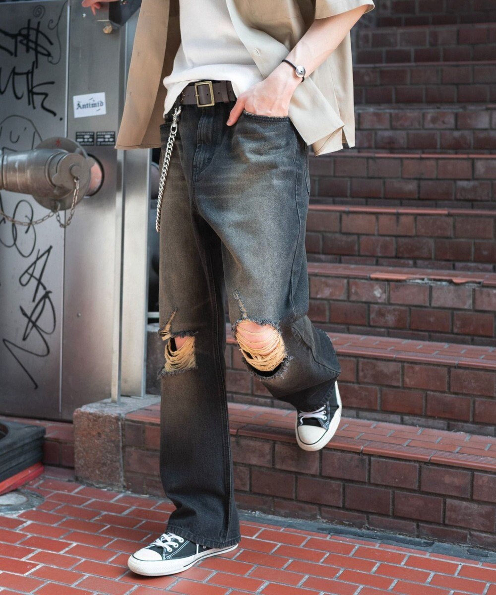 WEGO ダメージフレアデニムパンツ 