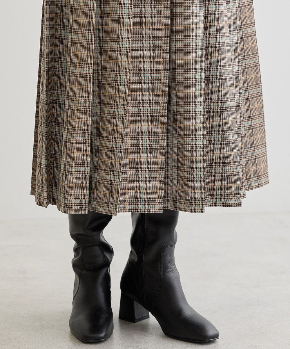 Green Parks ワイドプリーツチェックスカート 