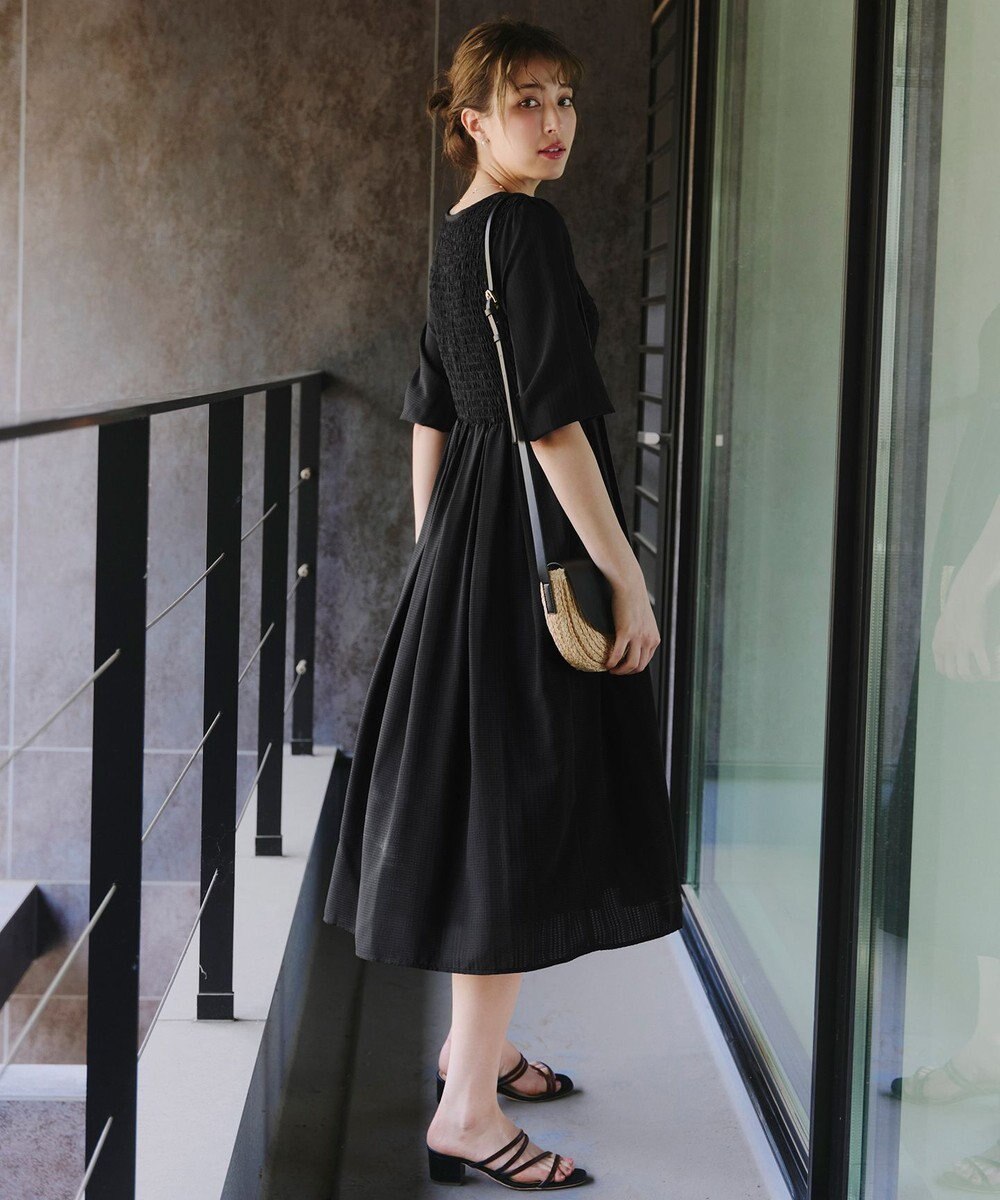 Tiaclasse 【洗える】シャーリングパフスリーブシアーワンピース 