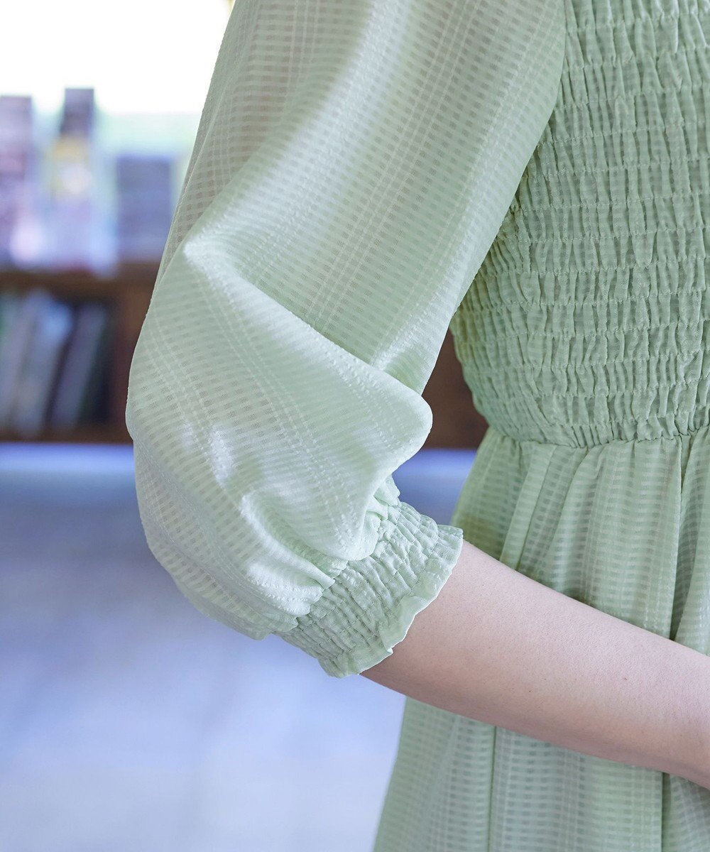 Tiaclasse 【洗える】シャーリングパフスリーブシアーワンピース 