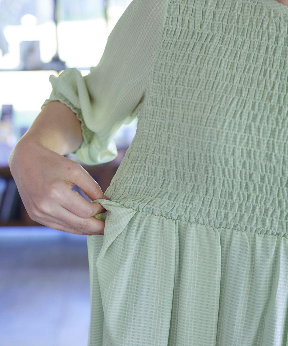 Tiaclasse 【洗える】シャーリングパフスリーブシアーワンピース 