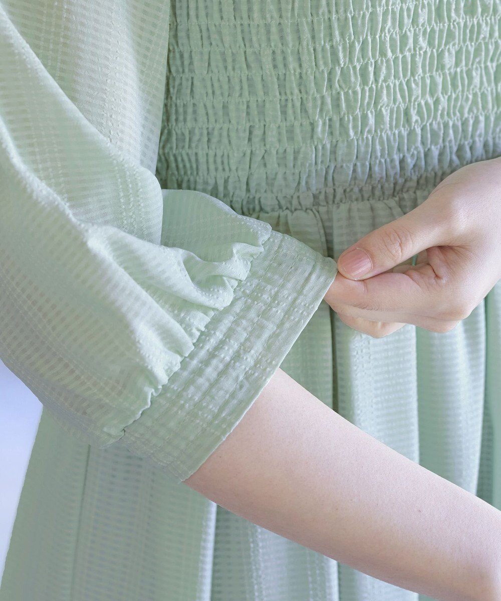 Tiaclasse 【洗える】シャーリングパフスリーブシアーワンピース 