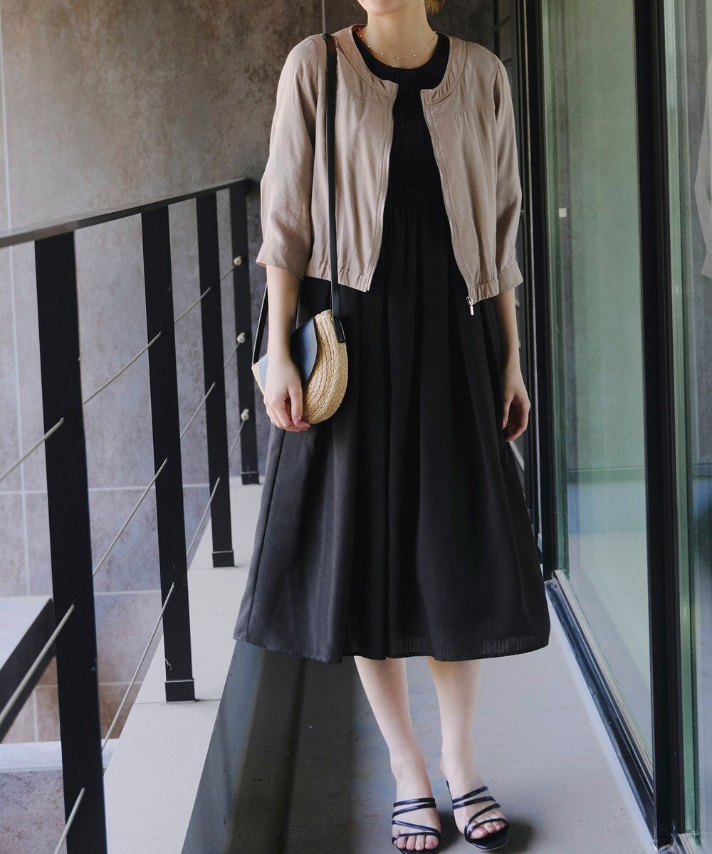 Tiaclasse 【洗える】シャーリングパフスリーブシアーワンピース 