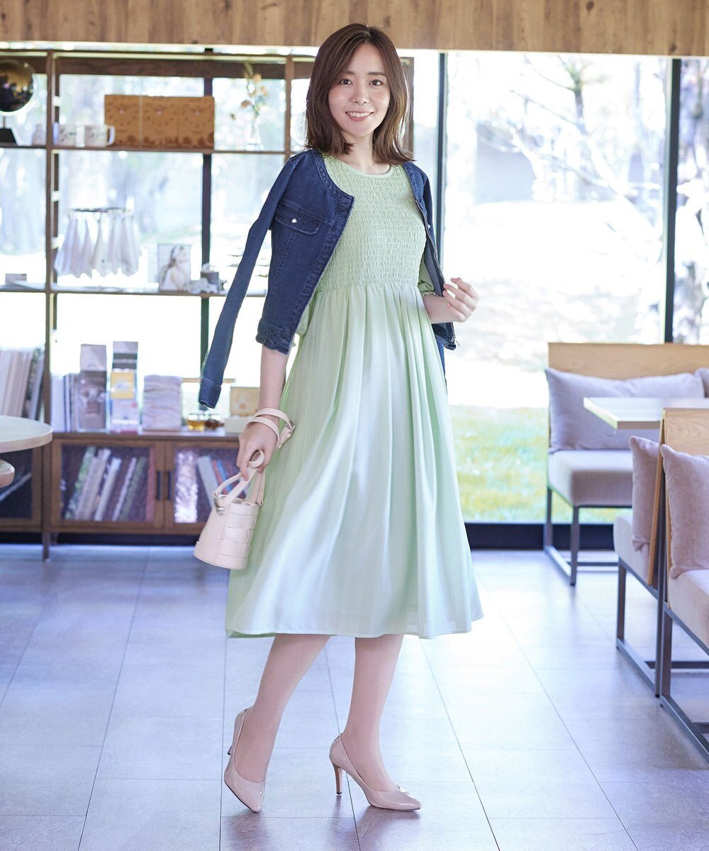 Tiaclasse 【洗える】シャーリングパフスリーブシアーワンピース 