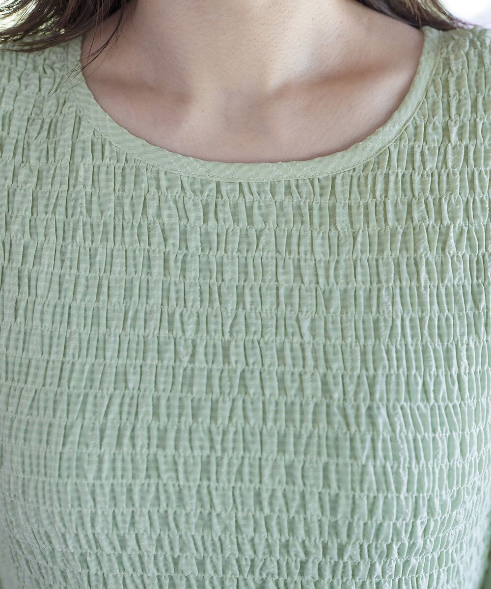 Tiaclasse 【洗える】シャーリングパフスリーブシアーワンピース 