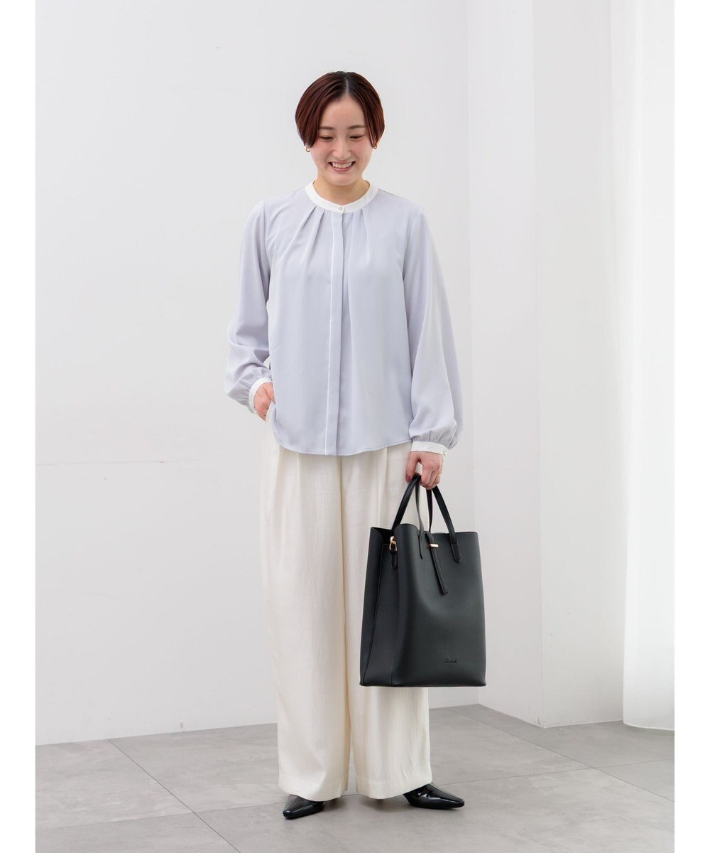 Te chichi パール釦配色タックブラウス 