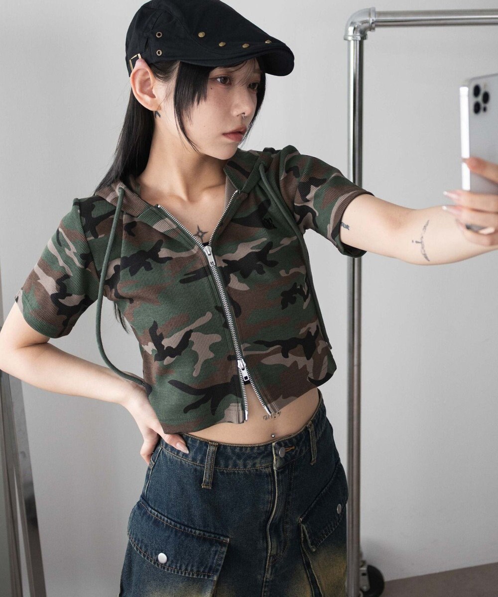 WEGO リブハンソデジップパーカー 