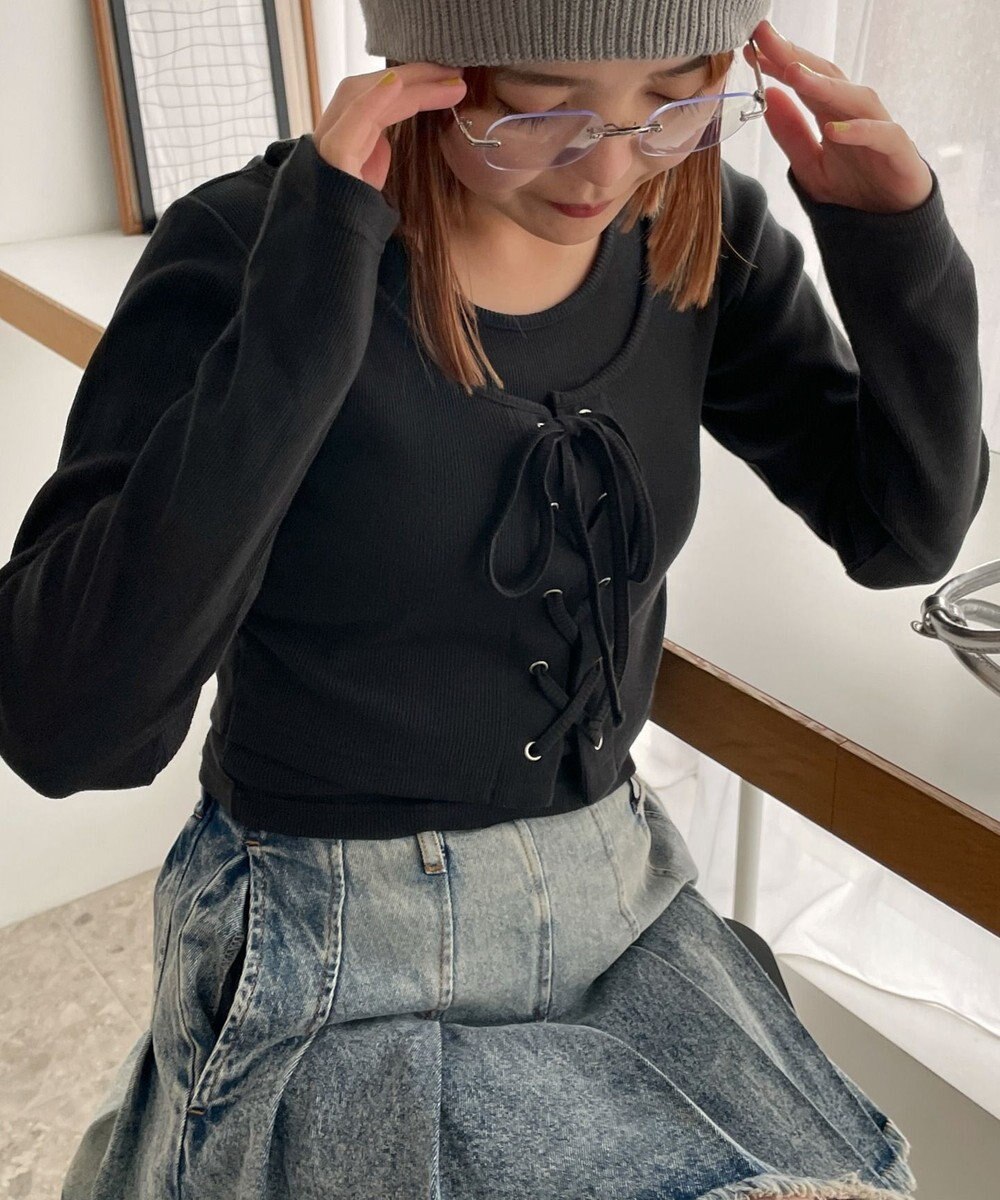 WEGO ヴィンテージライクレースアップトップス 