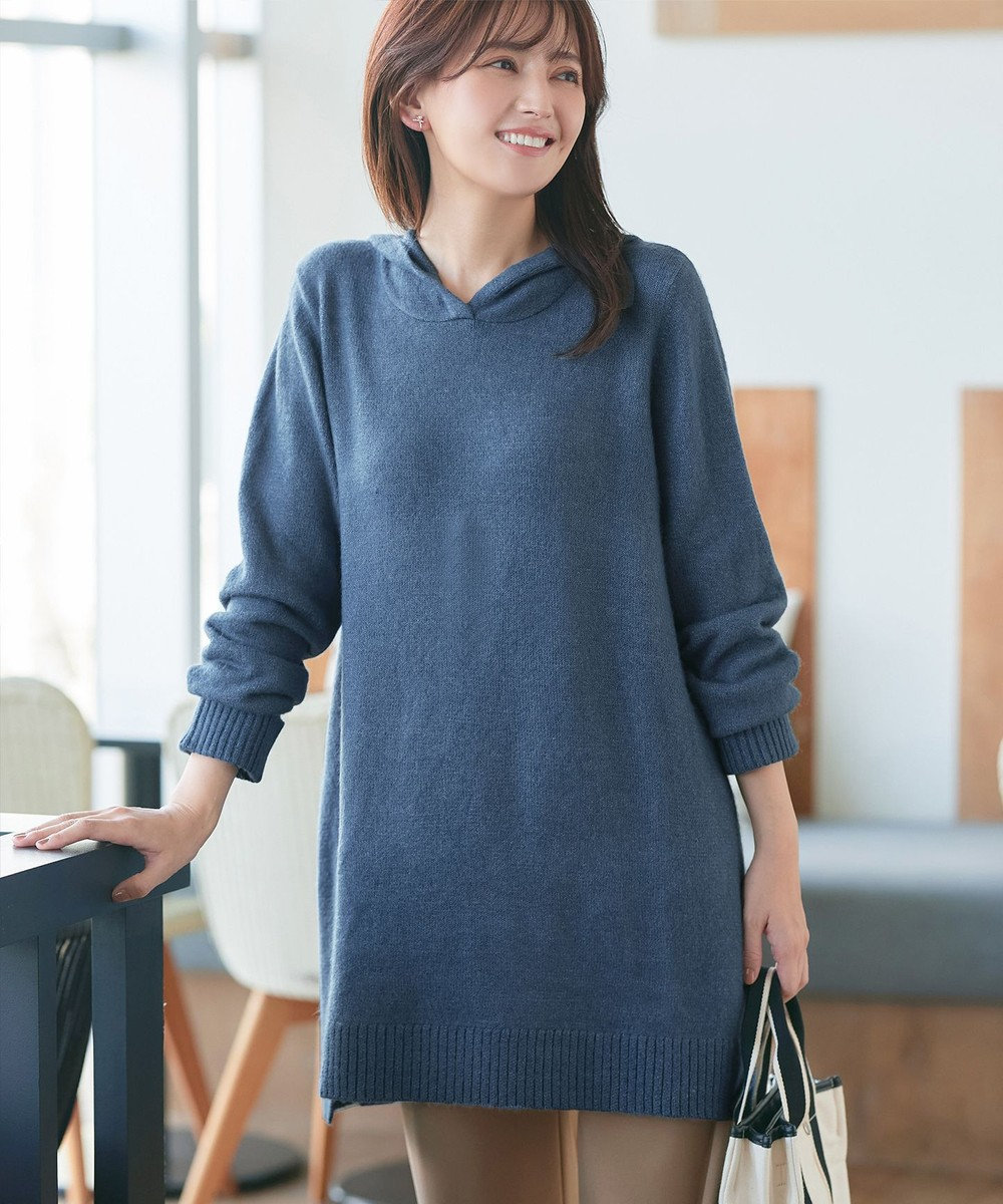 Tiaclasse メランジフーディーニットチュニック 