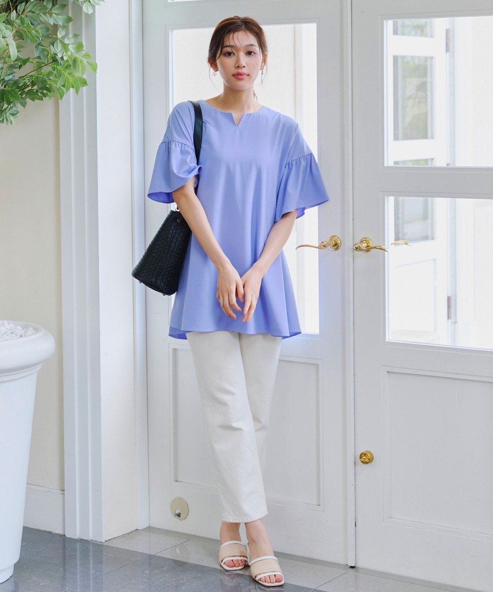 Tiaclasse 【洗える】キーネックフレア袖チュニックブラウス 