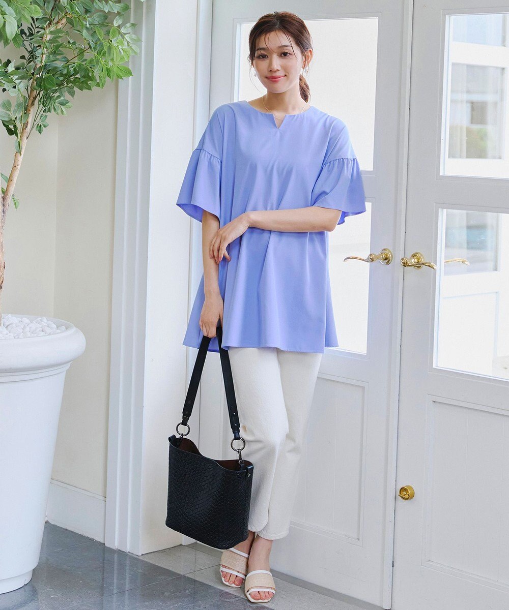 Tiaclasse 【洗える】キーネックフレア袖チュニックブラウス 