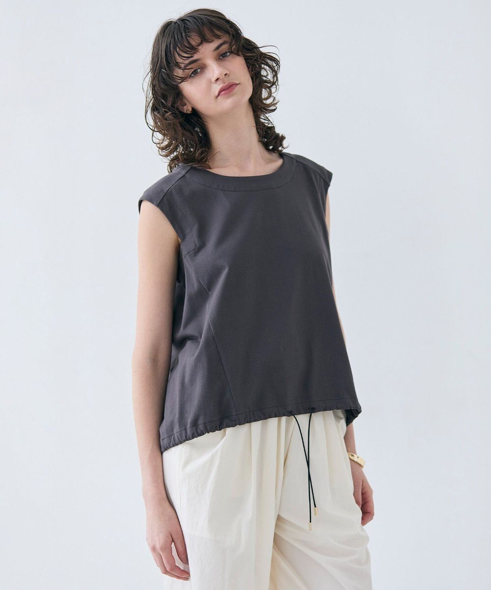 BEIGE， 【洗える】IXIA / コットンノースリーブドロストトップス 