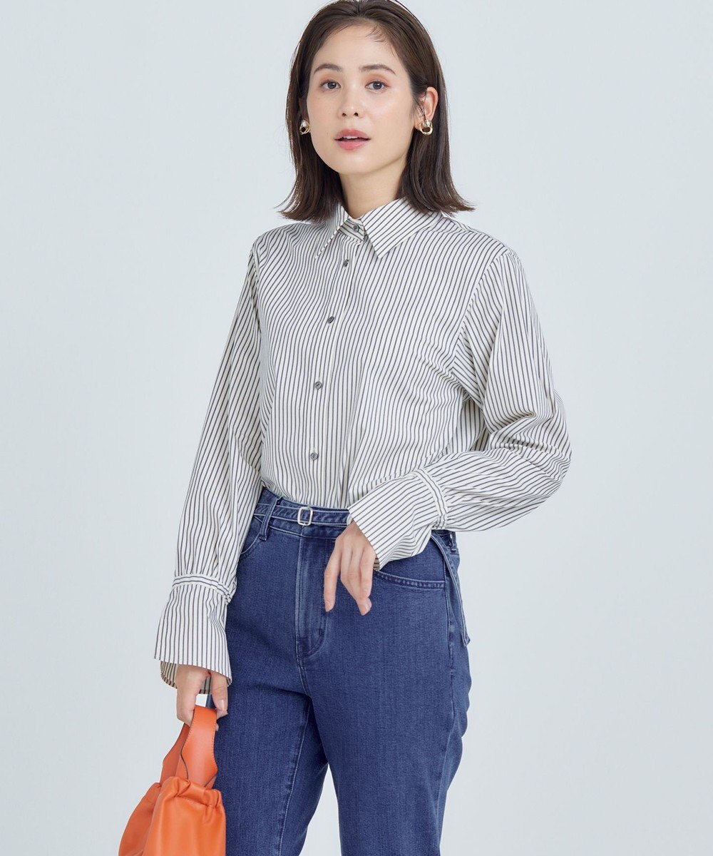 組曲 L コンパクトシャーティング フレア袖シャツ 