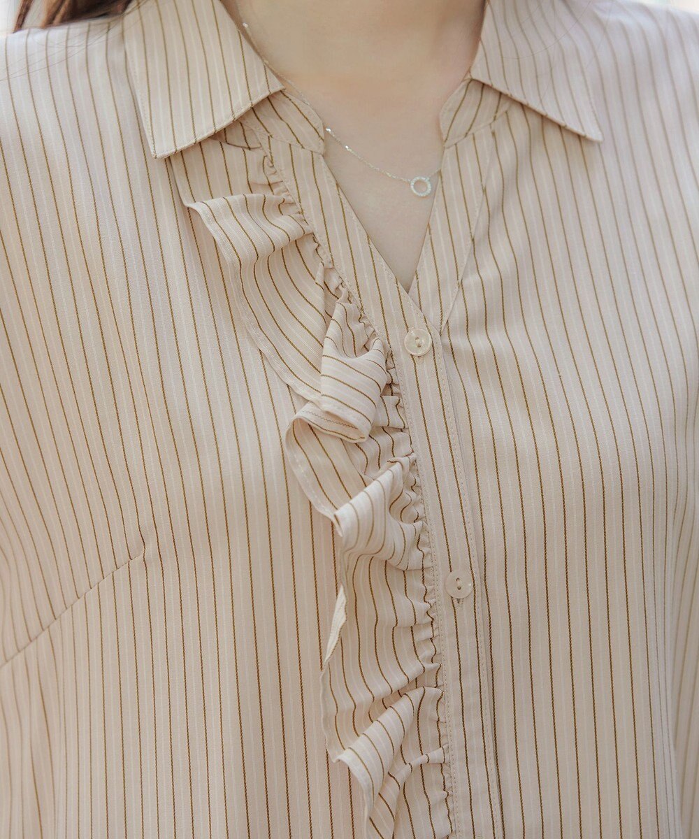 Tiaclasse L 【洗える】ストライプフリルシャツワンピース 