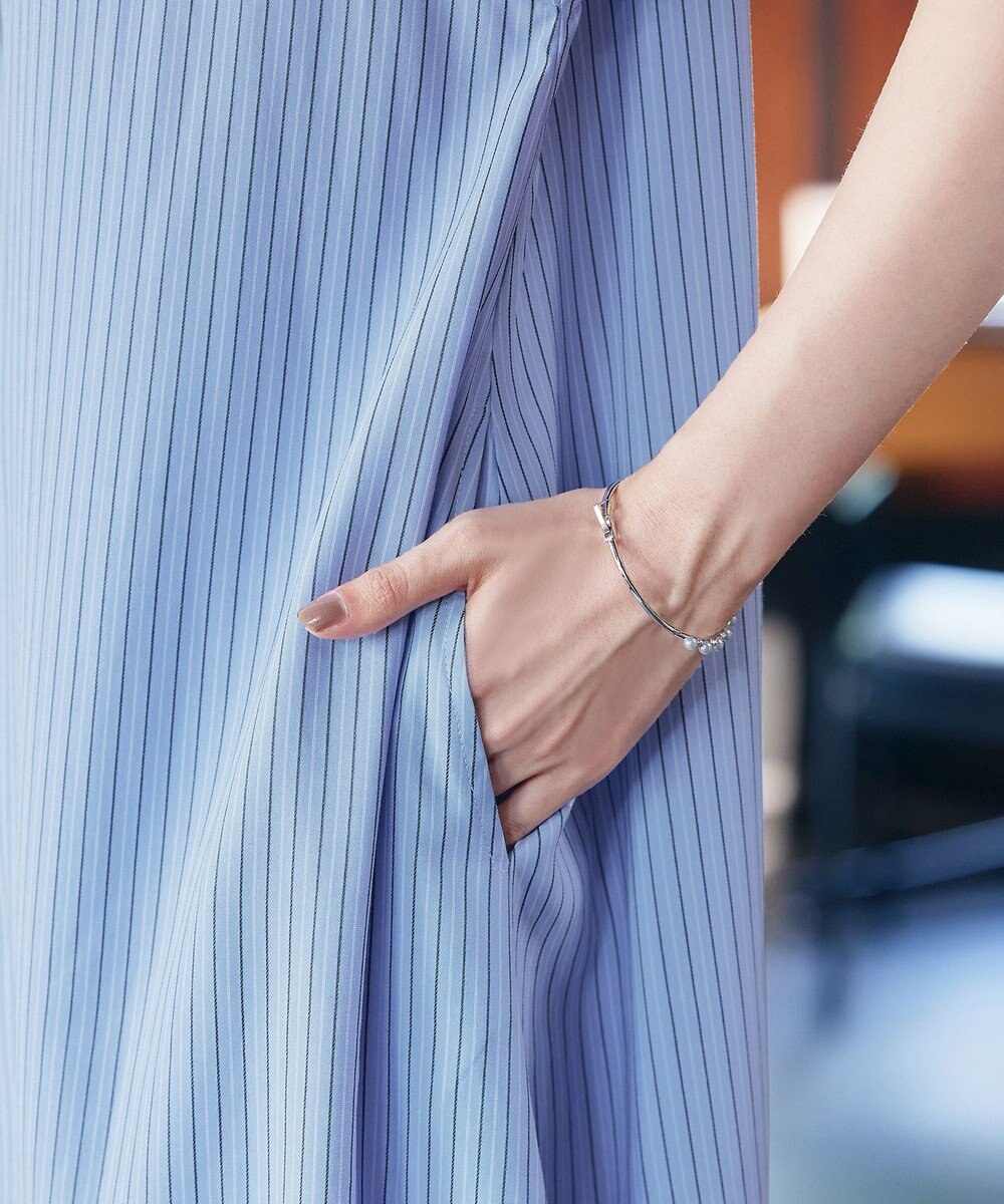 Tiaclasse L 【洗える】ストライプフリルシャツワンピース 