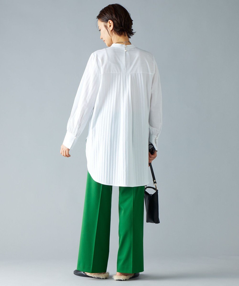 自由区 【洗える】ストレッチシャーティングスタンドカラーストライプ ブラウス 