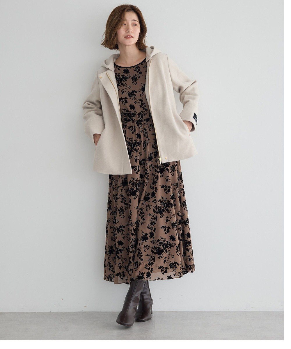 YECCA VECCA ボタニカル柄フロッキープリントワンピース 