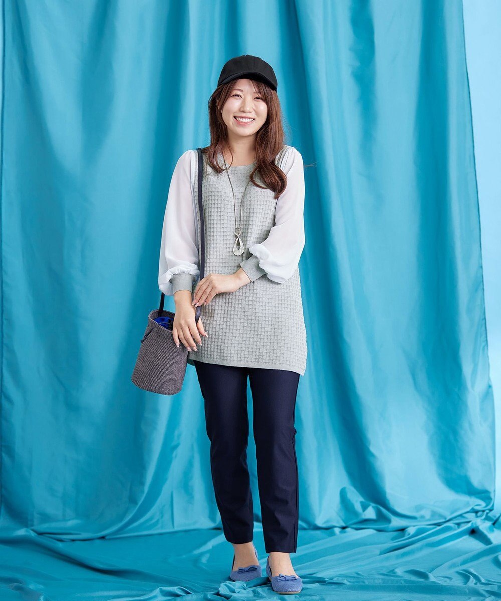 Tiaclasse L 【新色追加・洗える】シアーチェック柄ニットチュニック 