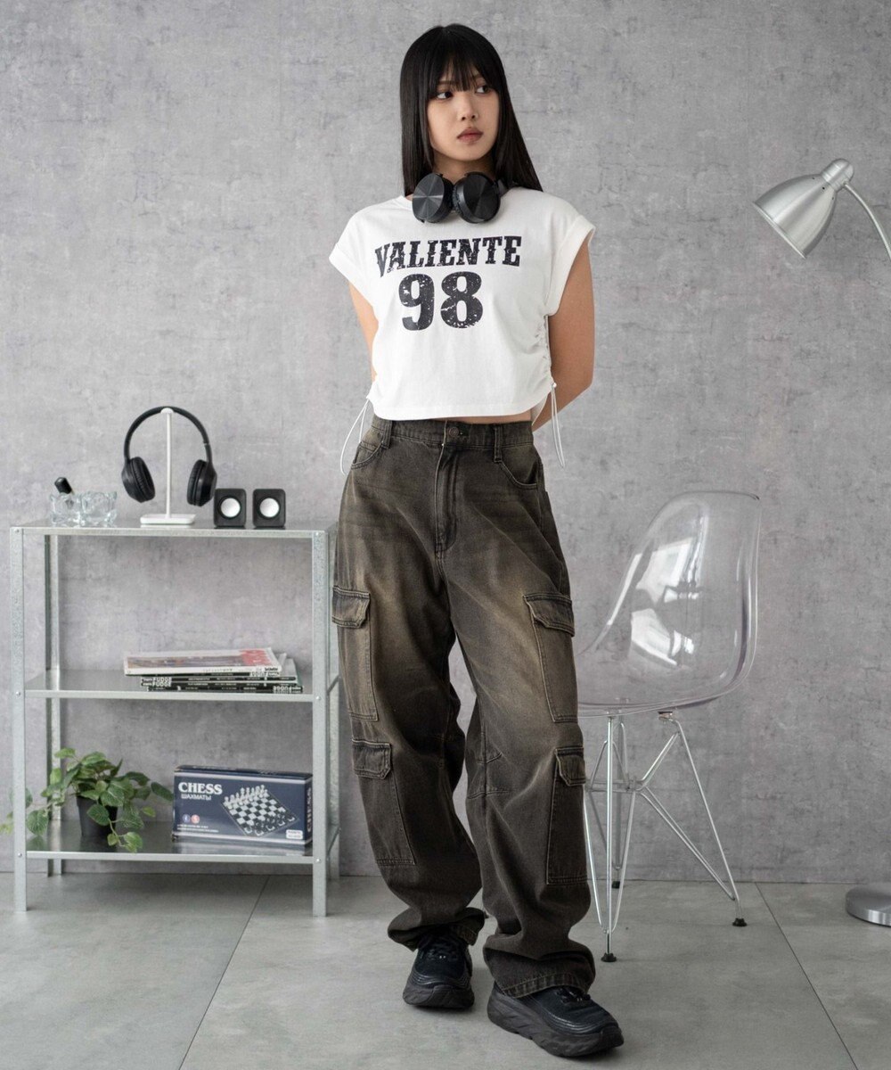 WEGO グラフィックノースリーブサイドドロストショートT 