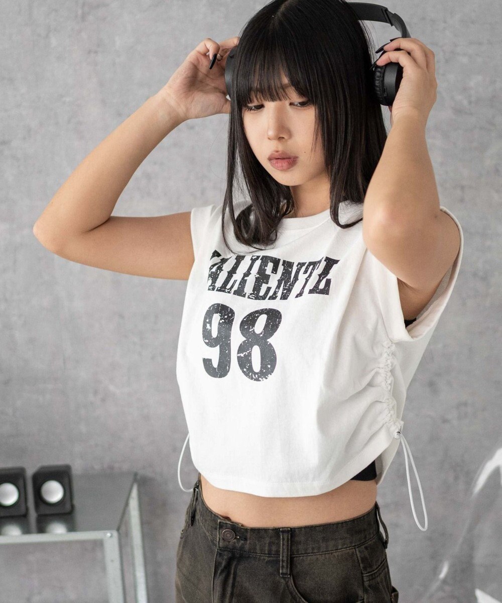 WEGO グラフィックノースリーブサイドドロストショートT 